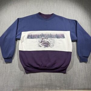 Vintage Artisans Sweatshirt Mens XL Multicolor Snowmobile Graphic Made USA 90s